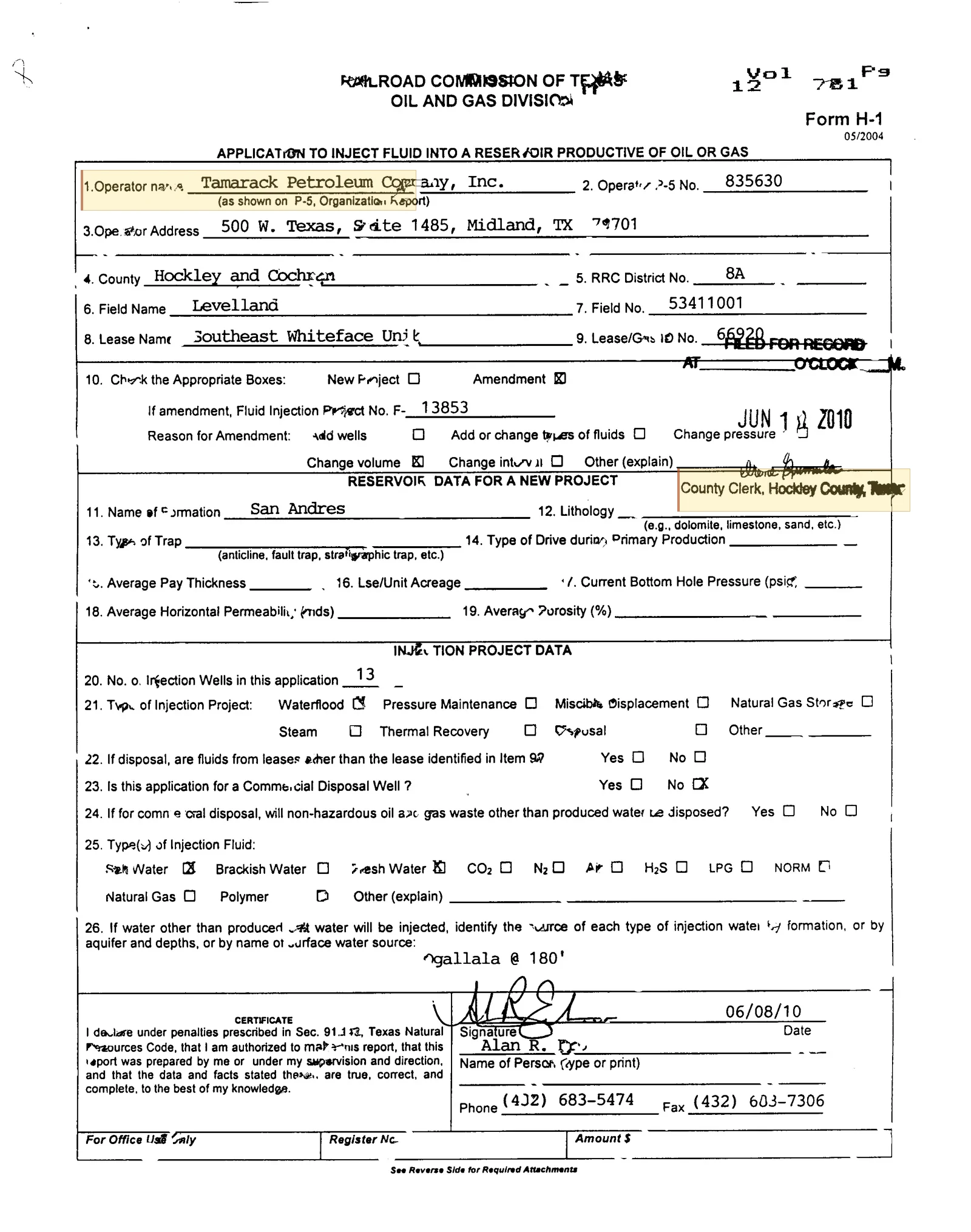 Tamarack Petroleum Co Inc. - Recorded Railroad Commission Of Texas (Doc #101681116)